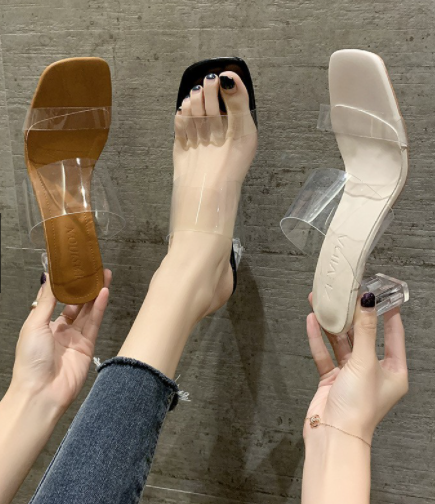 KL794 - Trendy Glass Heels 7CM Brown